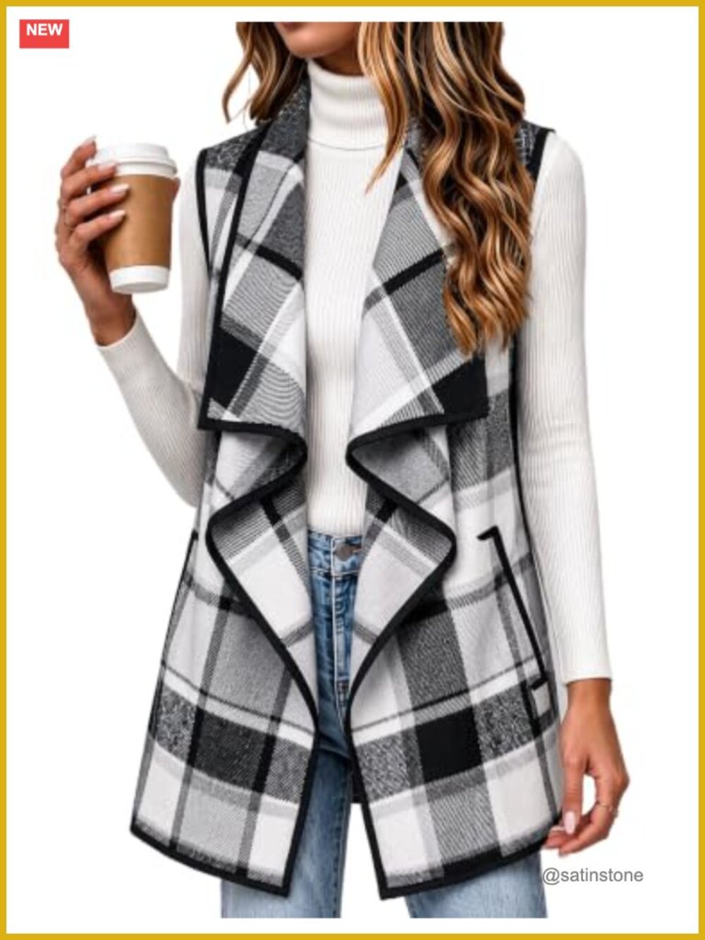 Zeagoo Women's Plaid Flannel Vest Sleeveless Long Shacket with Pockets Fall